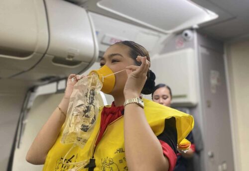 Flight attendant safety demo
