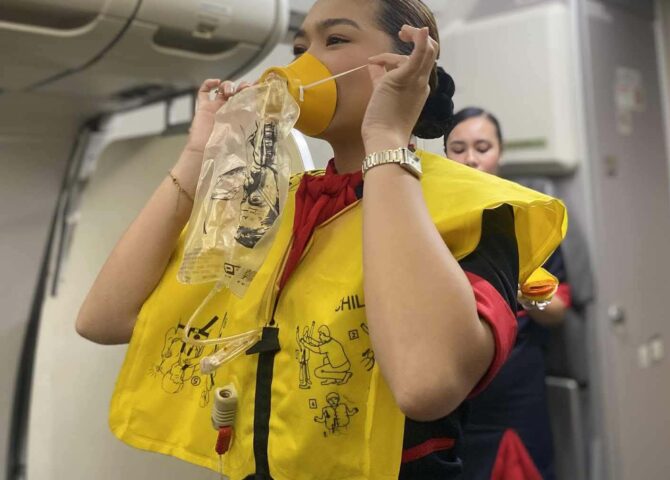 Flight attendant safety demo